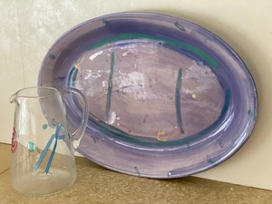 Platter by R. Redfield and Art Glass Pitcher by Fine Line Studios