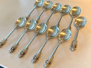 11 Wallace Sterling Grand Baroque Soup Spoons