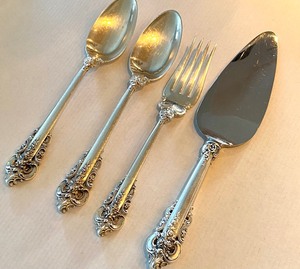 Sterling Wallace Grand Baroque Meat Fork, Two Serving Spoons and Pie Server