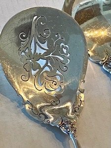 Five Wallace Sterling Silver Grand Baroque Utensils including Wallace Grand Baroque Silver Nut Spoon