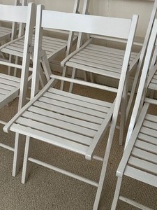 Six Folding White Wood Chairs