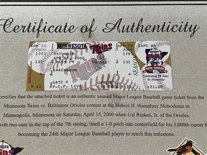 (2) Minnesota Twins Tickets from 0415200 w Certificate of Authenticity