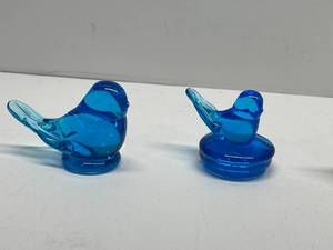 Collectible Bluebird of Happiness and Clear Glass Bird Figurines
