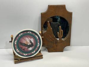 Decorative Eagle Plate with Wooden Stand, Decorative Wooden Mirror