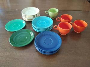 Mismatched Fiesta Teacups and Saucers
