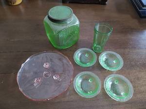 Uranium Glass and Pink Cake Plate
