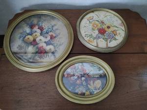 Three Vintage Framed Floral Artwork