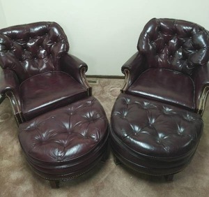 lot 4 image: Two Chesterfield Style Arm Chairs With Ottoman