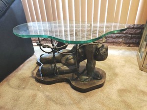 lot 2 image: Brutalist Style Coffee Table with Sculpture Base by Philip and Kelvin LaVerne