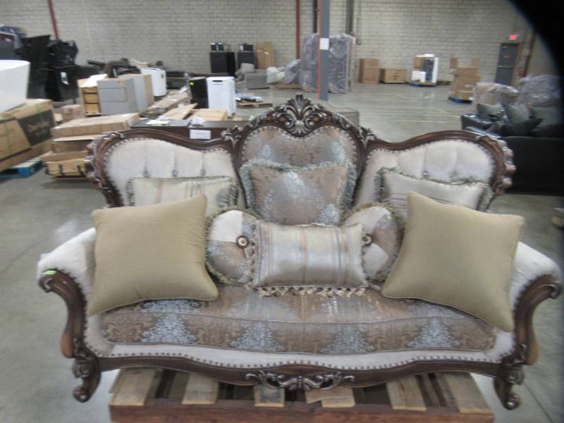 lot 100 image: Lark Manor Chisolm 89 Rolled Arm Sofa Model AHST9439 Retails for $5,000.00.
