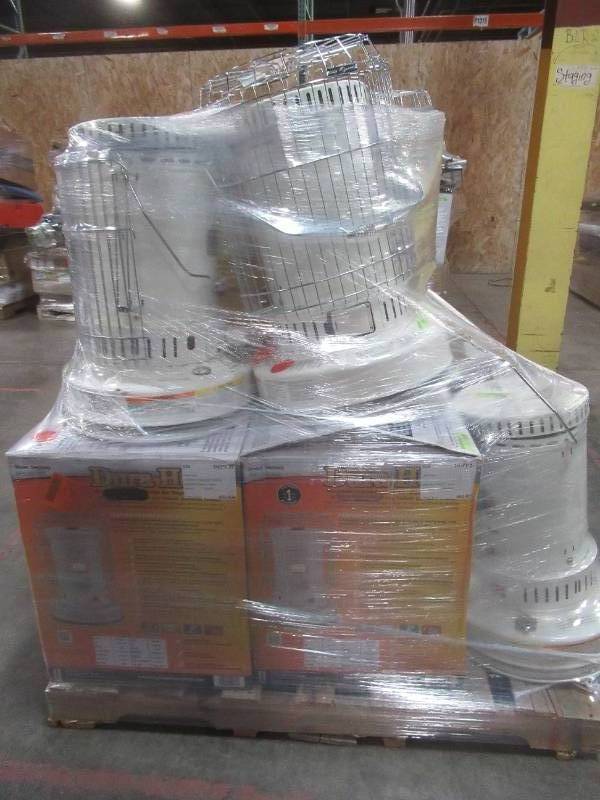 lot 103 image: PALLET (9 Pieces) OF DURAHEAT Portable Convection Kerosene Heaters, Provides 23,800 Btus of Warmth - RETAIL VALUE $1,615.05