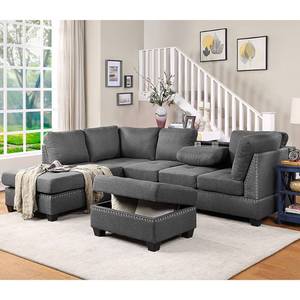 lot 407 image: 166.5 Wide Cotton Left Hand Facing Modular Corner Sectional with Ottoman ModelF76920-1 (One Piece is Missing Hardware. Needs Upholstery Cleaning)