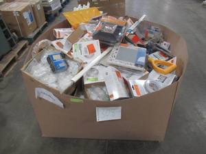 lot 215 image: Pallet of Door Bells, Thermostats, Electrical Items and Building Materials.