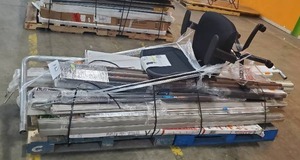 lot 117 image: Wholesale Mixed Pallet (Building materialsmouldingoffice chair) - Scratch & dent. May be missing pieceshardware.