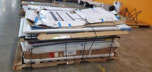 lot 118 image: Wholesale Mixed Pallet (Building materialsScreen doors storm doors windows) - Scratch & dent. May be missing pieceshardware.