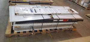 lot 119 image: Wholesale Mixed Pallet (Building materialsScreen doorspet doorwindows) - Scratch & dent. May be missing pieceshardware.