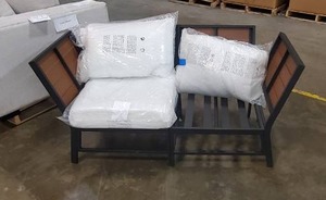 lot 155 image: Hampton Bay West Park Black Aluminum Patio Sectional Seating Set (Missing pieces, scratch & dent, missing some cushions)