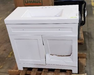 lot 164 image: Everdean 36.50 in. W x 18.75 in. D Bath Vanity in White with Cultured Marble Vanity Top in White with White Basin (For partsrepair)