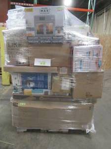 lot 300 image: MIXED PALLET (Approximately 135 Pieces) OF LIGHT FIXTURES, FAUCETS, PC GAMES, ELECTRONICS, SMALL HOUSEWARES AND MORE