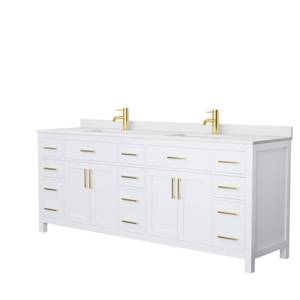lot 136 image: Wyndham Collection - Beckett 84 Double Bathroom Vanity Set in White with Brushed Gold Hardware (May be damaged)