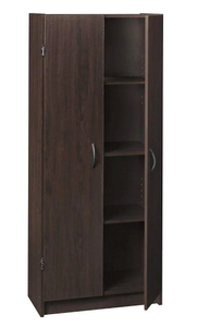 lot 141 image: 12.3 in. W x 59.6 in. H x 24 in. D Wooden Pantry Freestanding Cabinet for Added Storage and Organization in Espresso (Open box, may be damagedmissing pieces)