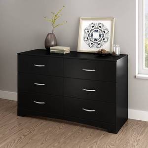 lot 151 image: South Shore Step One 6-Drawer Double Dresser,Pure Black with Matte Nickel Handles (May be damaged)