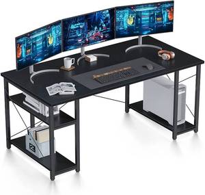lot 153 image: ODK Computer Desk 55 inch with Storage Shelves Study Writing Table for Home Office, Black (May be damaged)