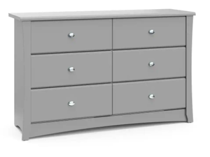 lot 178 image: Storkcraft - 6-Drawer Crescent Pebble Gray Dresser (Extensive box damage, may be damagedmissing pieces)