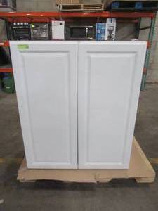 lot 310 image: Princeton Assembled 36 in. x 42 in. x 12 in. 2-Door Wall Cabinet with 2 Adjustable Shelves in Off-White - Scratch and Dent.