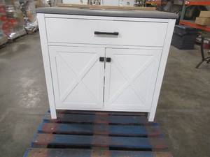 lot 313 image: Ainsley 36 in. W x 22 in. D Vanity in White with Cultured Stone Vanity Top in Grey with White Basin - Cracked Top.