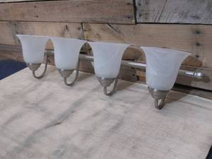 4 Light Vanity Light in Brushed Nickel and Alabaster Glass - CFL6079BN by E Lighting