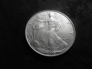 lot 90 image: 2005 US Silver Eagle One Dollar 1 Oz. .999 Fine