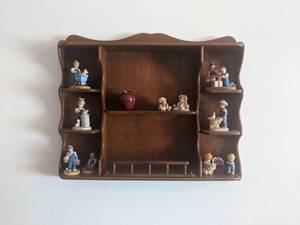 Wood Wall Hanging Shelf w Assorted Dcor - Cherished Teddies and More - Shelf is 31 Wide x 25 Tall x 5 Deep