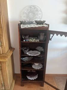 Glass Serving Dishes, Carnival Glass and More - All Contents of the Cabinet - Cabinet NOT Included - Please bring boxes as none will be available at the auction - NO SHIPPING