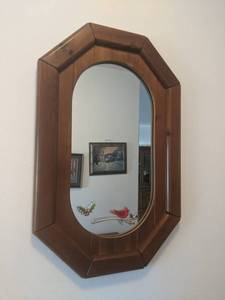 Beautiful Elongated Octagon Wood Mirror, 34 x 22 - This is located at ground level with no stairs - NO SHIPPING ON THIS AUCTION