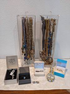 Large Lot of Contemporary Costume Jewelry, Sterling Silver Ring, Cocktail Rings, Watches, and More - NO SHIPPING
