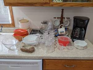 Large Lot of Dishes  Kitchenware - Vintage Tupperware, Pyrex, Mr. Coffee, Mug Tree and More - Please bring boxes as none will be available at the auction - NO SHIPPING