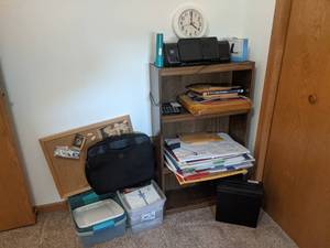 Large Lot in Corner - Shelf, Bubble Mailers, Paper Shredder, Calculator, Netgear USB Adapter, Greeting Cards and More - NO SHIPPING