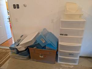 Huge Lot of Plastic Storage Totes, Plastic Drawer Cabinets and More - NO SHIPPING