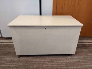 Vintage Wood Toybox on Wheels - Includes Contents - Measures about 31 x 17 x 18 - NO SHIPPING
