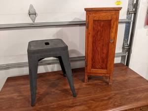 Vintage Telephone Stand and Metal Stool - Stand is about 11 x 11 x 28 and the Stool stands 18 Tall - NO SHIPPING