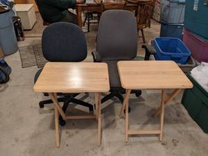 Pair of Rolling Office Chairs and (2) TV Trays - NO SHIPPING