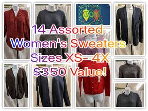 14 Assorted Womens Sweaters Sizes XS- 4XNEW With Tags $350 Value