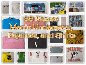 38 Piece Collection of Mens Underwear, Pajamas, and Shirts  New With Tags