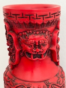 Beautiful Carved Vibrant Red Chinese Vase