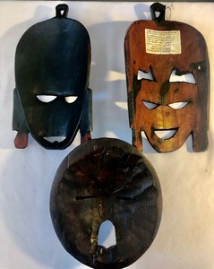 Three African Style Wooden Carved Decorative Wall Hanging Masks