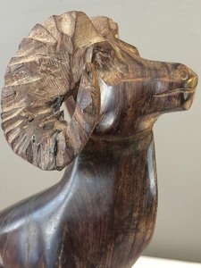 Pair of Wooden Big Horned Sheep Figurines
