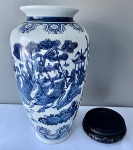Asian Inspired Vase with a Wooden Base