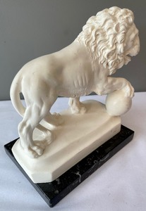 Italian Lion Statue on a Marble Base by A. Santini