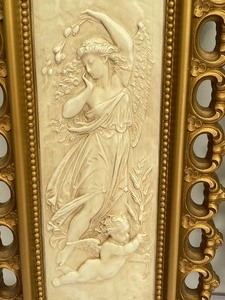 Vintage 1970 Ornate Pair of Angel & Cherub Raised Relief Wall Hangings